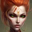 Placeholder: woman, heroic fantasy, insanely detailed, orange and white hair strands, green eyes, kind, shy