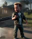 Placeholder: The Terminator toddler, shotgun, full body, dramatic lighting, angry, hyper realistic