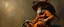 Placeholder: master oil painting by Rembrandt, trike man, gremlin orange