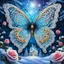 Placeholder: Beautiful filigree lacey butterfly, winter wonderland background, triple frosted heart with bi colored roses, glitter, glowing, transparent, sparklecore, Thomas Kinkade, realistic painting, 8K