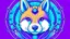 Placeholder: draw the logo of a cute purple Shiba inu dog with cybernetic modifications (blue glowing button on the forehead and cables running from the button to the ears and muzzle). In the background is a light blue circuit board