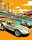 Placeholder: A tan racecar theme park in pop art style