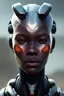 Placeholder: portrait,beautiful african robot, post-apocalyptic in a cyberpunk city, realistic, intriacte detail, sci-fi fantasy style, volumetric lighting, particales,highly detailed,cinamatic, deep