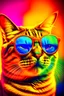 Placeholder: photo funny cat wearing sunglasses on a colorful background generative ai