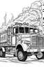 Placeholder: Outline art, no shading, full fire turck, cartoon style, black and white, low detail, --ar 9:11