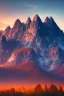 Placeholder: big rock mountains with and orange dawn sky with no clouds close montains