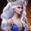 Placeholder: Ice Princess with white hair, a crown with precious stones, bright background