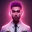 Placeholder: Cute indian boy face , Sci-fi character, orange backlight, pink and purple, scifi suit, profile, purple background, pink lighting