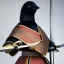 Placeholder: beautiful smooth realistic Japanese samurai crow robot body, run, cat aye, extremely sharp detail, finely tuned detail, ultra high definition, 8 k, unreal engine 5, ultra sharp focus, accurate sword wings, on dark cosmos background