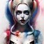 Placeholder: Harley Quinn in a bottle, watercolor illustration by <agnes cecile> <Yoji Shinkawa>