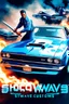 Placeholder: "Design a 90s-style action movie poster titled 'Shockwave Customs' with a blue theme and blue flames. Feature a super heroic mechanic in the foreground, fiercely battling thousands of adversaries with a spanner. In the background, show cars doing burnouts, creating a dynamic and intense scene. Capture the high-energy, gritty aesthetic of classic 90s action films. Prominently display the subtitle 'mmechanic negotiator' in bold, impactful lettering."