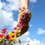 Placeholder: beautiful heels full flowers colorfull ,blue sky pretty clouds ,some strange flowers with hear sighn