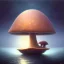 Placeholder: a noctilucent boat made of a mushroom on the ocean at night by artist "Michiel Schrijver",by artist "Leonora Carrington",by artist "Pinhole Photography"