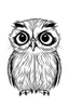 Placeholder: • Simple on line draw for kids of a cute tiny cartoon 'Northern Saw-whet Owl' inolated on white, white background, without color, black and white, full image