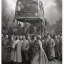 Placeholder: people riding a bus, Gustave Doré black and white illustration