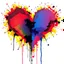 Placeholder: ink splatter abstract painting in the shape of a heart, primary colors, double exposure