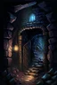 Placeholder: Iron entryway to a mine dungeon at night fantasy rpg painterly art