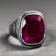 Placeholder: ruby signet ring with braided tungsten and titanium, braided band, brushed steel, men's jewellery