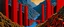 Placeholder: A red gorge with torii gates designed in Javanese shadow puppets painted by Rene Magritte