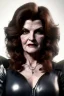 Placeholder: younger Rene Russo as evil queen in leather, cleavage, angry, stern look, unreal 5, octane render,cinema4d, dynamic lighting, dramatic lighting, 4k, redshift render, highly detailed, hyper realistic