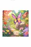 Placeholder: a striking, purple butterfly on a rock in a colorful garden background , child book illustration style, butterfly must be the same as reference image