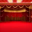 Placeholder: theater stage with red curtain, medium range, acrobats, vaudeville, ethereal, soft lighting