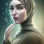 Placeholder: close up portrait of woman in hijab dissolving into blowing dust, dissolving into multiple particles of swirling fog, fine detail, highly intricate, modern surrealism painting, high-quality, volumetric lighting, 8k, ultrahd, George Grie, Marco Escobedo, Igor Morski,Brian Froud, Howard Lyon, Selina French