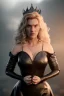 Placeholder: Kate Winslet as evil queen in black leather gown, cleavage, angry, stern look unreal 5, octane render,cinema4d, dynamic lighting, dramatic lighting, 4k, redshift render, highly detailed, hyper realistic