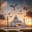 Placeholder: Hyper Realistic Kartarpur Sikh Shrine with Cloudy Sunset & Birds Flying Showing dramatic & cinematic ambiance