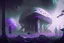 Placeholder: Large Futuristic Building, White Building, Alien Planet, Corrupted Forest, Dense Purple Fog, Dead Soil, Black Night Sky, Stars, Space, Distant Planets