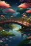 Placeholder: Generate a Japanese-inspired AI art piece. Envision a serene garden with a traditional wooden bridge crossing over a koi pond. Incorporate cherry blossom trees in full bloom, delicate lanterns, and a sense of tranquility. Capture the beauty of Japanese aesthetics and nature in your artwork.