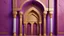 Placeholder: Hyper Realistic Golden Islamic Architecture on Purple-Rustic-Wall with maroon-crafting-on-white-pillars