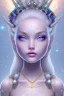 Placeholder: cosmic girl belle fine, grand front cosmique, peau blanche cristalline, yeux bleu, perle sur le front long cheveux etoilé cristaux sur le corps, collier de grande princesse, levres souriante, très jolie sourire