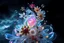 Placeholder: Dynamic complex hypnotic of 3D structures Symmetry twisting and morphing between cifi plants , cifi flowers and metal geometric 3d structures , smooth translucent iridescent glass with inner glow and bubbles, varied transparent materials, stormy skies, intense dramatic
