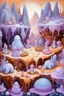 Placeholder: A light purple candy kingdom with fairies designed in cave paintings painted by Edvard Munch