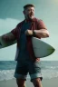 Placeholder: russel crowe with a surfboard, unreal 5, octane render, cinema4d, dynamic lighting, dramatic lighting, 4k, redshift render, highly detailed, hyper realistic