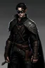 Placeholder: Young rogue elf male, with grey pale skin, wearing an eye patch on the left eye, bandages on his arms, wearing black leather clothes with a shoulder cape