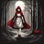 Placeholder: Caperucita roja caminado por el bosque de noche estilo realista