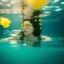 Placeholder: girl underwater with yellow flowers for hair, closed eyes, rtx, reflection, 8k, glow, winning photography, caustics