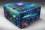 Placeholder: hyperrealistic, 4k, box for storing things with beautiful drawings a lot of colours, very detailed, subnautica, sea plants, seal leviathan, few planets, space, galaxies,