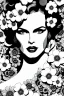 Placeholder: hyper detailed, black and white, thick line, coloring book illustration, lineart, stunningly beautiful eva herzigova in flowers, jim lee