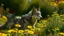 Placeholder: Among the flowers, a wolf seeks shade in the sun