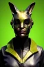 Placeholder: Medium Close Up Portrait, Front image. cyberpunk, rabbit mask, sweet woman, gold hair. Leather suit army. Yellow, black, green, color. Retro futuristic style. Color background, photo studio. Avatar image, highly detailed, concept art, smooth, unreal engine 5, ray tracing, RTX, lumen lighting, ultra detail, volumetric lighting, 3d, finely drawn, high definition, high resolution.