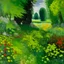 Placeholder: A lime green park filled with flowers painted by Claude Monet