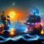 Placeholder: Fantasy pirates city, cove, dock, night, large,