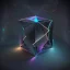 Placeholder: 3d holographic geometric shape isolated on space infinit dark background