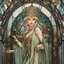 Placeholder: stained glass motif by Alfons Mucha, Lady Gaga as an elf princess in an elven kingdom, HD 4K ultra high resolution, photo-real accurate