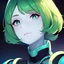 Placeholder: Goddes of time, space, girl, cute, silver skin, portrait, max detail, hd, green hair, sci-fi