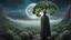 Placeholder: A moon that looks like a happy origin head fractal broccoli above a landscape, a kid in a ragged dress looks up in the distance, fog, and intricate background HDR, 8k, epic colors, fantasy surrealism, in the style of gothic, masterpiece