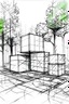 Placeholder: Metabolism, concept sketch LINES, CUBES, GREEN, BLACK AND WHITE, trees